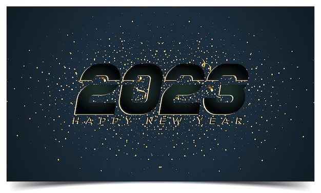 Happy new year 2023 banner logo design illustration, 2023 happy new year text