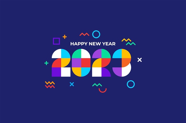 Happy New Year 2023 banner logo design illustration, Creative and Colorful 2023 new year vector