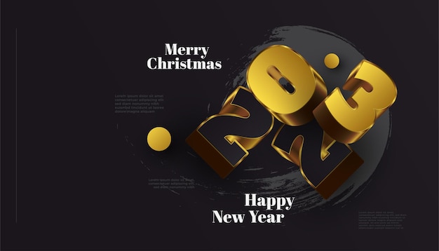 Happy New Year 2023 Banner with 3D Black and Gold Numbers Isolated on Black Background 2023 New Year Design for Banner Poster or Greeting Card