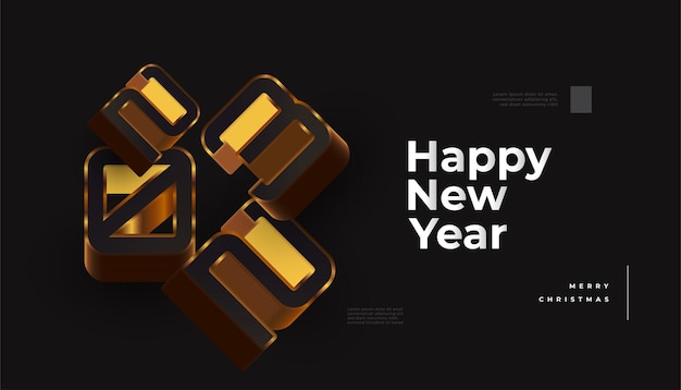 Happy New Year 2023 Banner with 3D Black and Gold Numbers Isolated on Black Background 2023 New Year Design for Banner Poster or Greeting Card