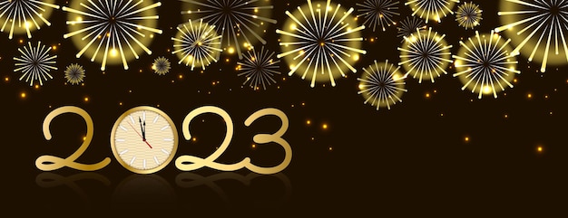 Happy new year 2023 beautiful banner design and bokeh effect with firework concept