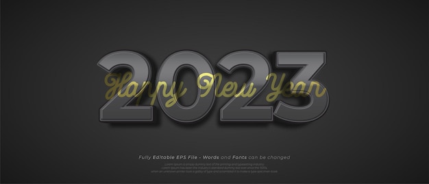 Happy new year 2023 on black edition editable 3d style text tittle