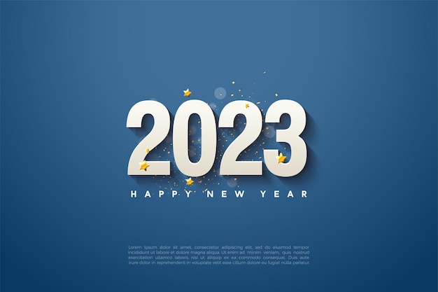 happy new year 2023 on a blue background with bright splashes.