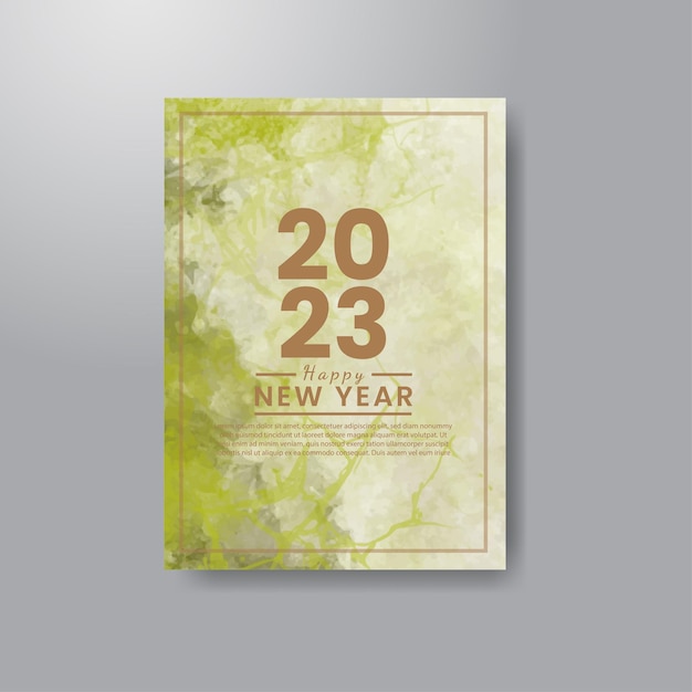 Happy new year 2023 card template with watercolor background