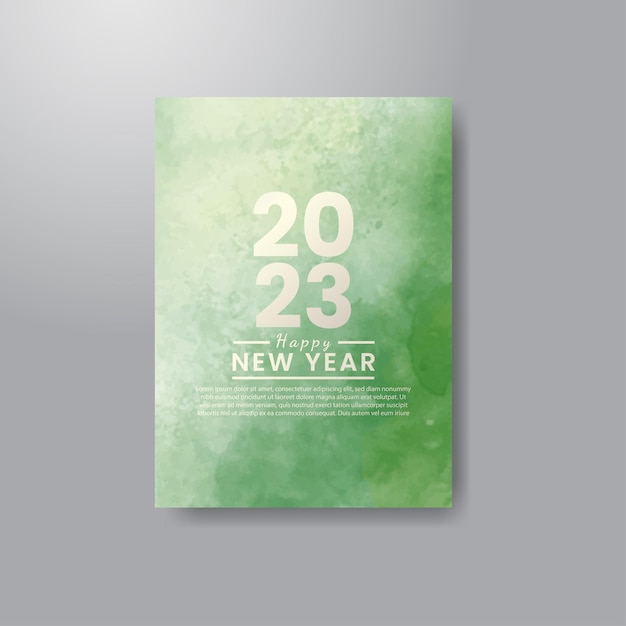 Happy new year 2023 card template with watercolor background