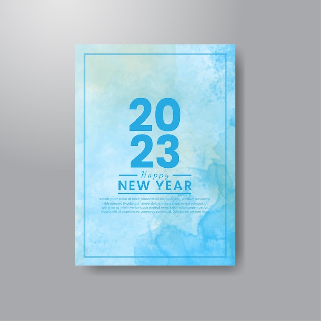 Happy new year 2023 card template with watercolor background