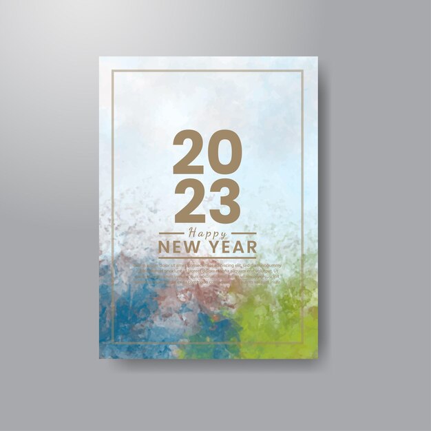 Happy new year 2023 card template with watercolor background