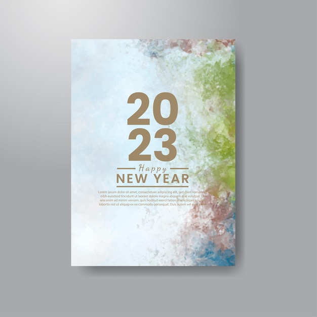 Happy new year 2023 card template with watercolor background