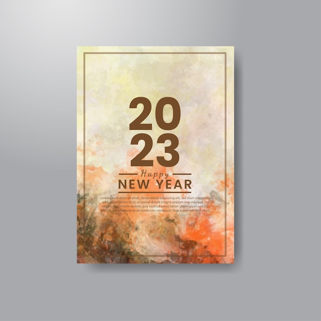 Happy new year 2023 card template with watercolor background