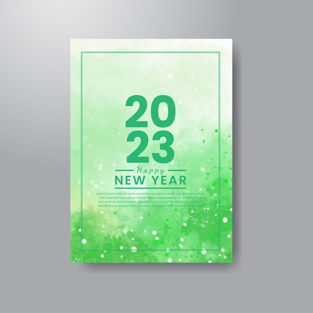 Happy new year 2023 card template with watercolor background