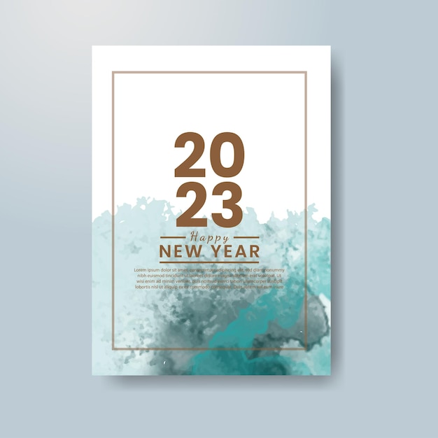 Happy new year 2023 card template with watercolor background