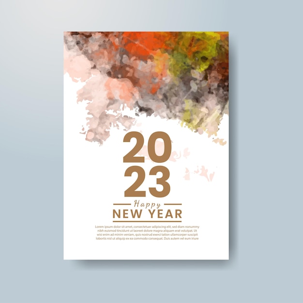 Happy new year 2023 card template with watercolor background