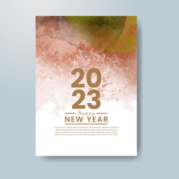 Happy new year 2023 card template with watercolor background