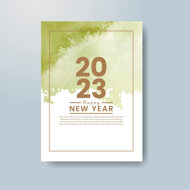 Happy new year 2023 card template with watercolor background