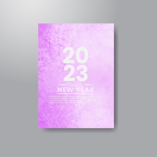 Happy new year 2023 card template with watercolor background