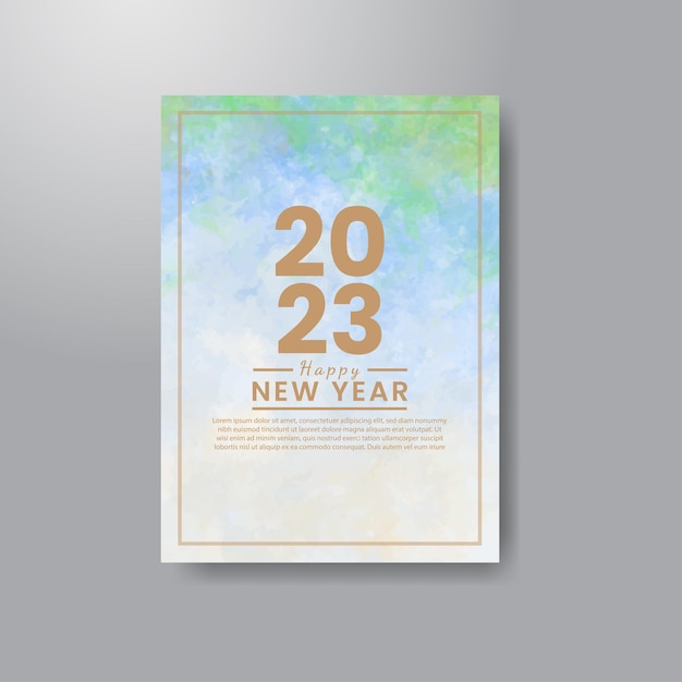 Happy new year 2023 card template with watercolor background