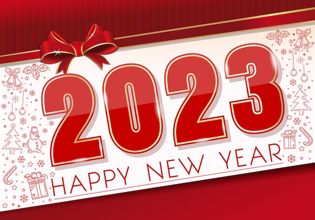 Happy New Year 2023. Festive New Year card. Vector illustration