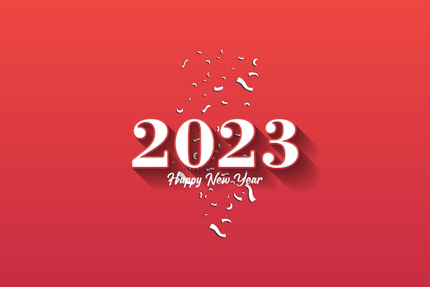 Happy new year 2023 flat design red color with a scattering ribbon