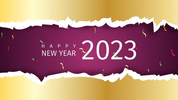 Happy new year 2023 Gold color torn paper illustration and falling paper