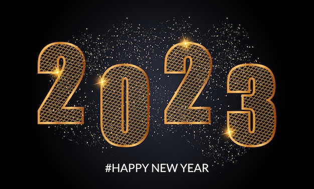 Happy new year 2023 gold effect banner design template