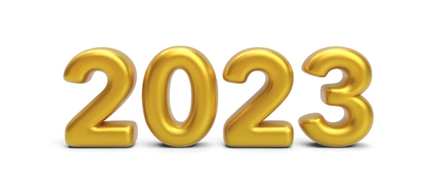 Happy New Year 2023 Golden numbers with shadow isolated on white background Vector illustration