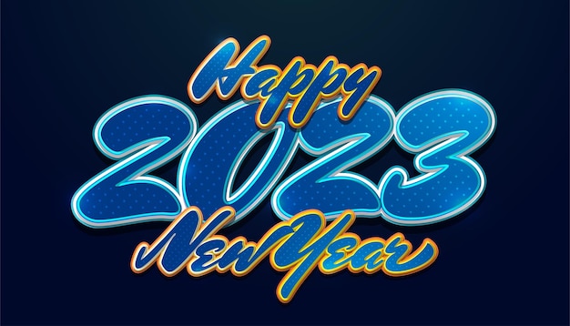 Happy New Year 2023 Greeting Typography with Cartoon Text Style Suitable for Celebration Decoration or Greeting Card