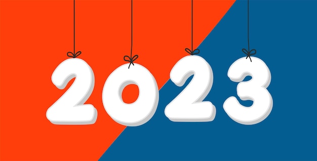 Happy new year 2023. Hanging colourful paper numbers.