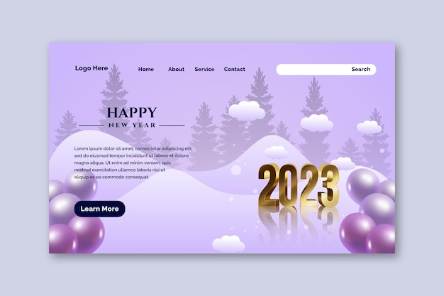 happy new year 2023 landing page design with golden text effect