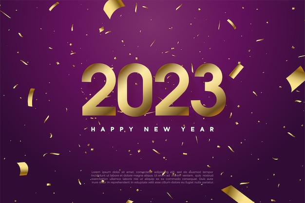 Happy new year 2023 logo with flat gold numbers.