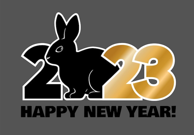 Happy new year 2023 logo with a rabbit in Golden and black colors Vector graphic illustration