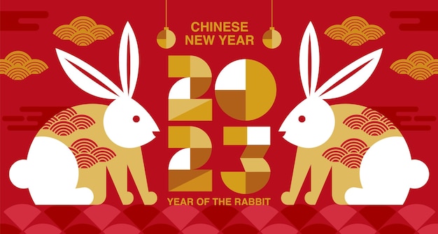 Happy new year 2023 Lunar new year Rabbit simple flat design