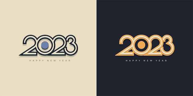 Happy new year 2023 number 2d retro flat design