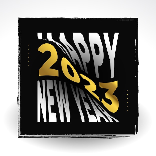 Happy New Year 2023 Poster New Year 2023 Typography With Paper Style in White and Gold Concept Usable for Celebration Banner Poster Card Cover and Social Media Post Template