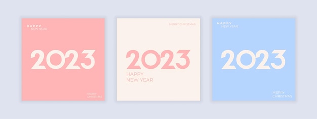 Happy new year 2023 poster set in postel color Merry Christmas greeting cardin minimalistic style Vector illustration concept