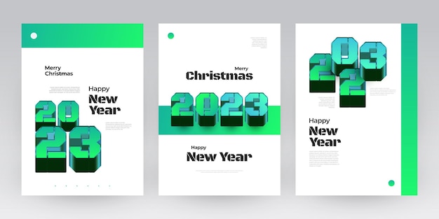 Happy New Year 2023 Poster Set with 3D Numbers New Year Design Template for Decoration Branding Banner Poster Cover and Card