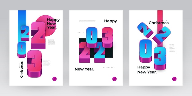 Happy New Year 2023 Poster Set with Colorful 3D Numbers