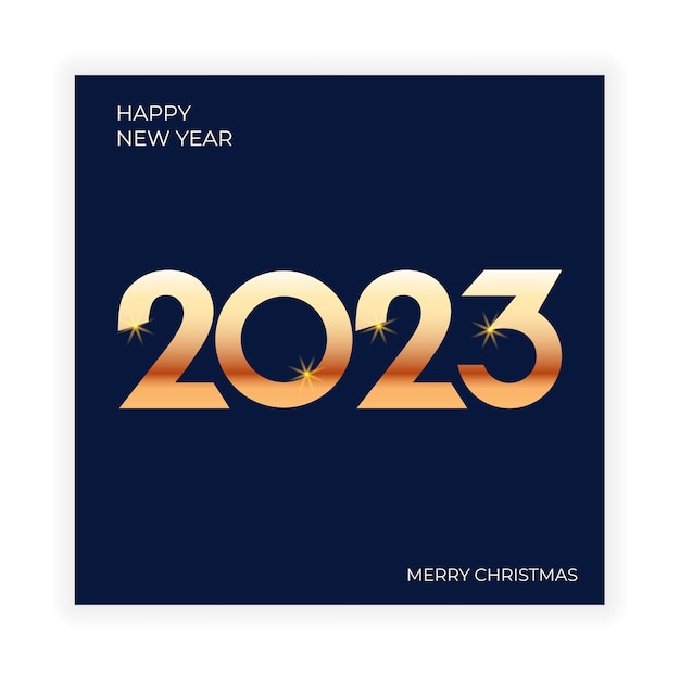 Happy New year 2023 poster with golden text on black background Vector poster banner cover for celebration Chrismas and New year