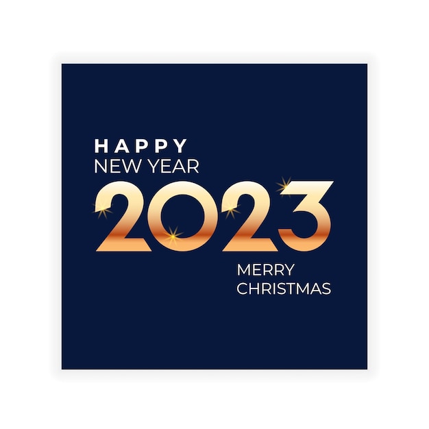 Happy New year 2023 poster with golden text on black background Vector poster banner cover for celebration Chrismas and New year