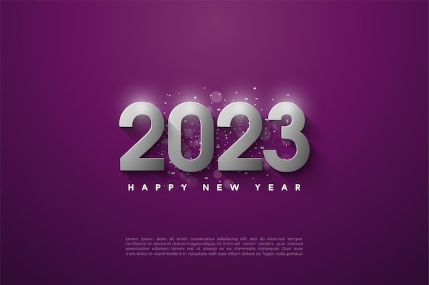 happy new year 2023 on purple background.