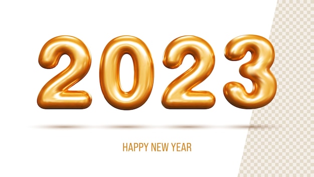 Happy New Year 2023 Realistic golden metal number with shadows Gold 3d illustration poster Vector