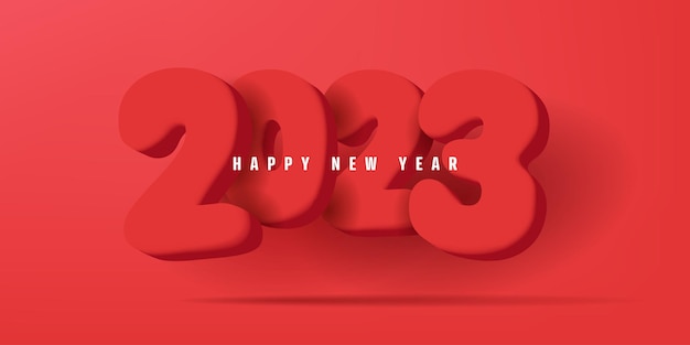 Happy New Year 2023 rounded 3d red monochrome numbers