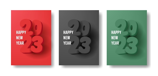 Happy New Year 2023 rounded 3d red monochrome postcard modern set