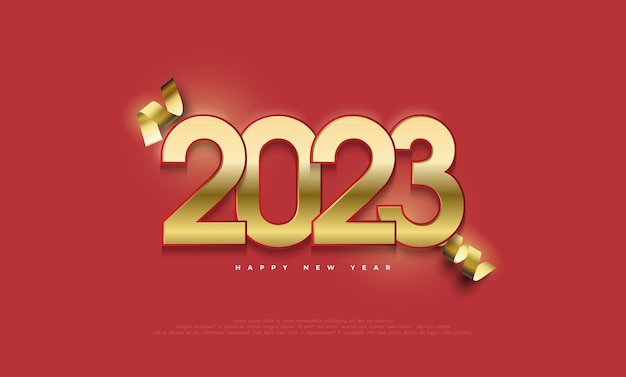 Happy new year 2023 shiny 3d gold on luxury red background