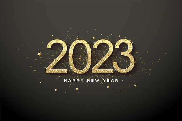 happy new year 2023 soft gold on black background