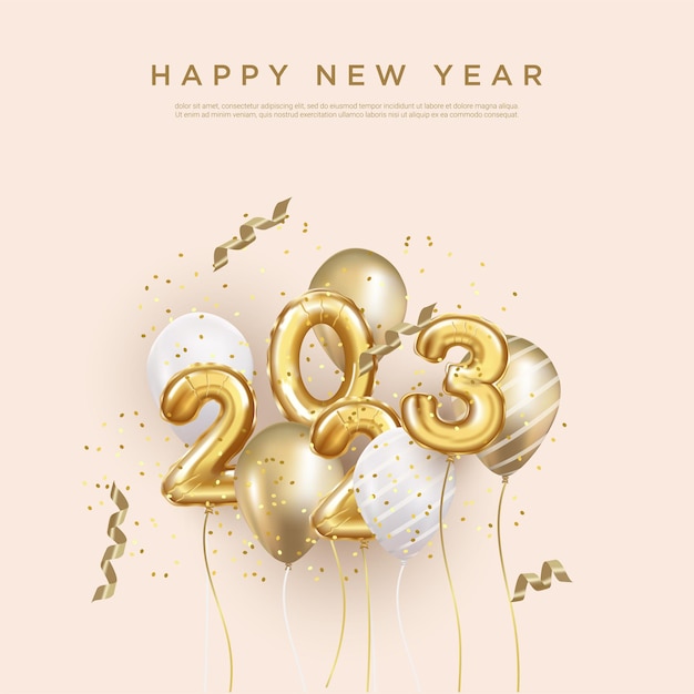 Happy new year 2023 square background. realistic balloon numbers background.