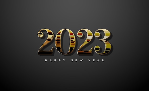 Happy new year 2023 square in gold on black background