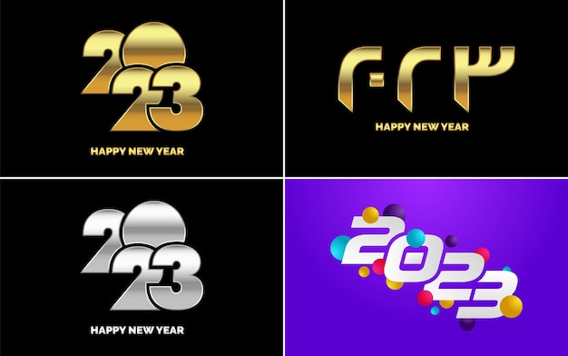 Happy New Year 2023 text design Pack for Brochure design template card banner New Year Vector illustration