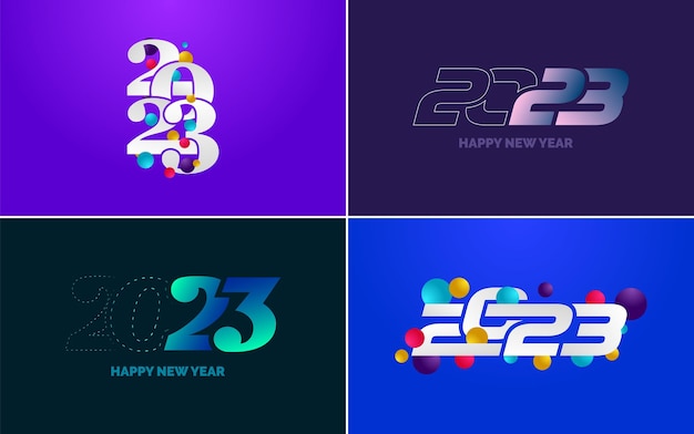 Happy New Year 2023 text design Pack for Brochure design template card banner New Year Vector illustration