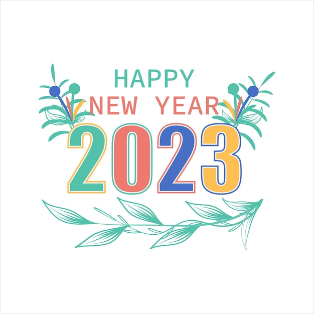 Happy new year 2023 text typography design and Christmas elegant decoration 2023