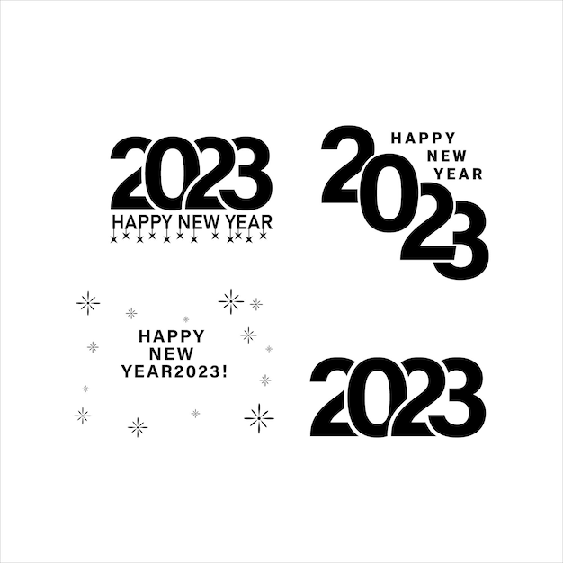 Happy new year 2023 text typography design and Christmas elegant decoration 2023